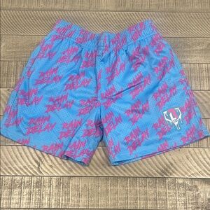 Blue Kids' Athletic Shorts with Pink All-Over Graphic